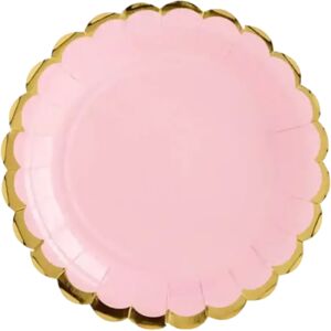 Party Deco Assiette en papier rose avec bordures or (Lot de 6)