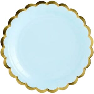 Party Deco Assiette en papier bleu clair avec bordures or (Lot de 6)