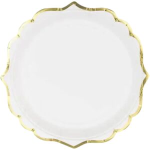 Party Deco Assiette en papier blanche bord doree (Lot de 6)