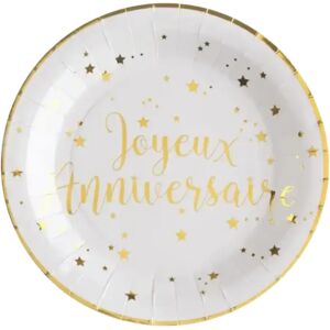 Santex Assiette Joyeux Anniversaire Or/Blanc (lot de 10)