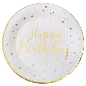 Santex Assiette Happy Birthday Or/Blanc (lot de 10)