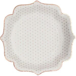 Santex Assiette Originale Blanche a Pois Or Rose (lot de 10)