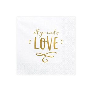 Party Deco Serviette en papier blanche All you Need is Love (Lot de 20)