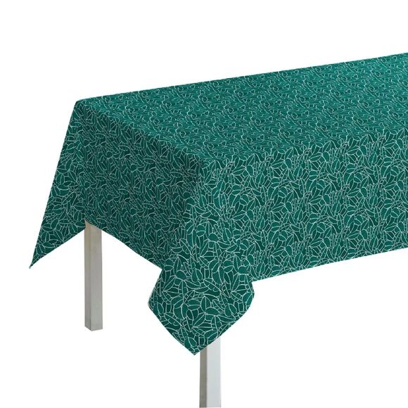 ZODIO Nappe 150x250cm en coton imprimé feuillage vert malachite