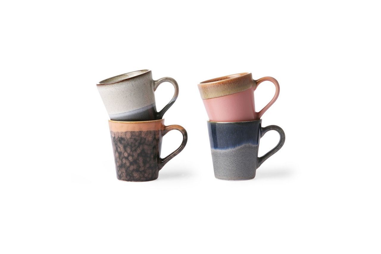 HK Living Set de 4 mugs à espresso en céramique 70's