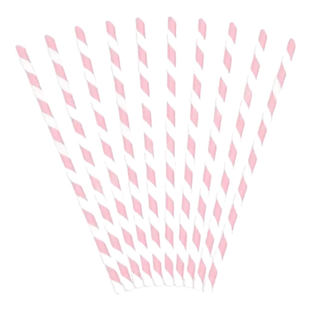 Paille en papier rayée Rose (Lot de 10)