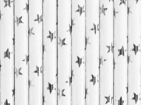 Party Deco Paille en papier blanche étoile argent (lot de 10)