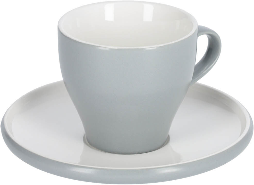 Kave Home Sadashi porcelain coffee cup and saucer in white and grey