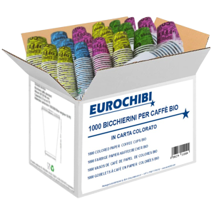 Eurochibi ® 1000 Bicchierini Per Caffè Bio In Carta Colorato