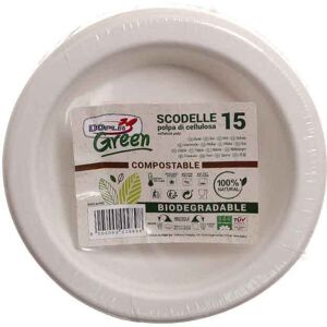 15 Scodelle Piatti Fondi In Polpa Di Cellulosa Dopla Green Compostabili Ø17,5 Cm