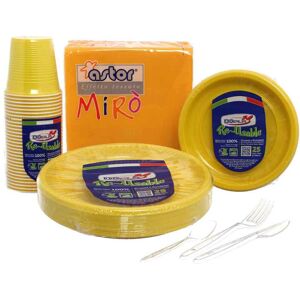 Dopla Set Completo Da Tavola In Plastica Lavabile Giallo Per 50 Persone