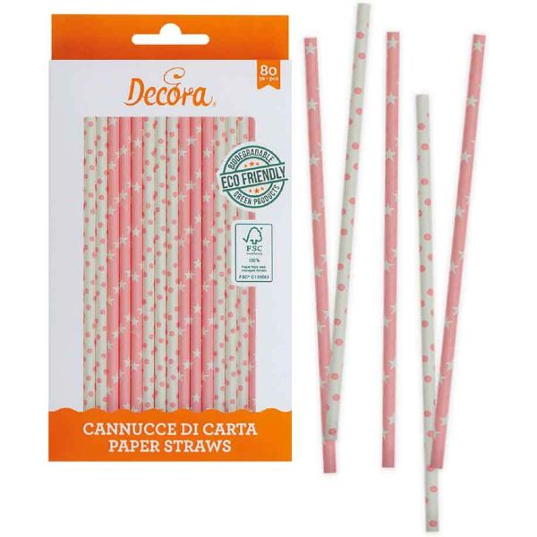 decora 80 cannucce biodegradabili in carta stelle righe e pois rosa 21 cm Ø6 mm