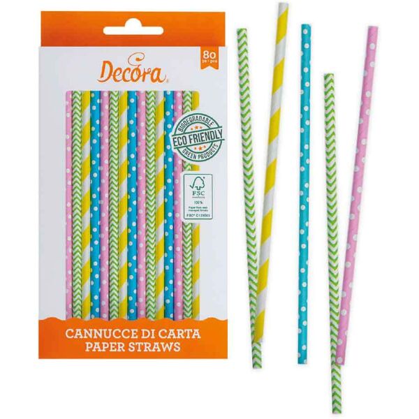 decora 80 cannucce biodegradabili in carta fantasie pastello 21 cm Ø6 mm