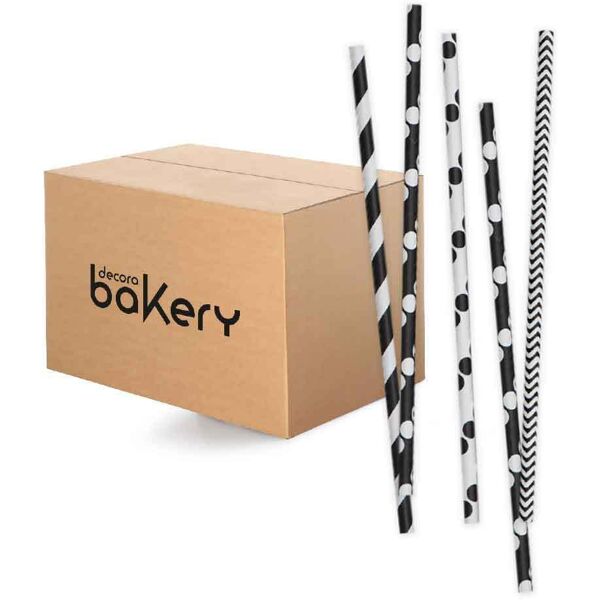 bakery 480 cannucce biodegradabili in carta fantasie bianco e nero 21 cm Ø6 mm