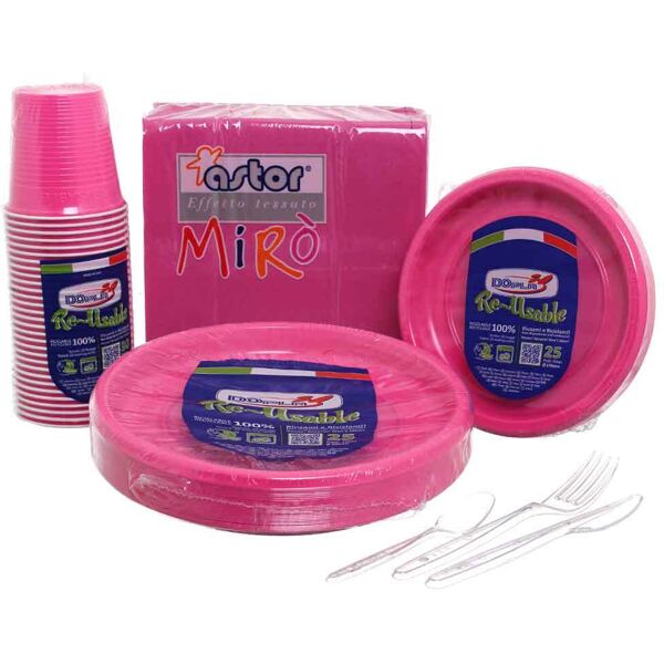 dopla set completo da tavola in plastica lavabile fucsia per 50 persone