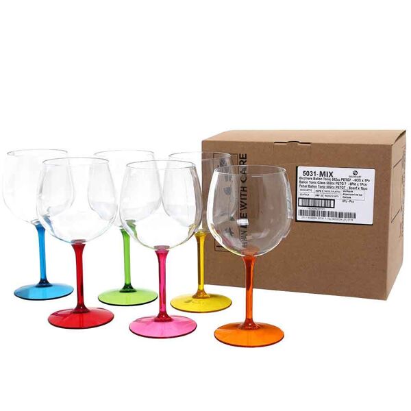 goldplast set 6 bicchieri calici balloon tonic colori assortiti infrangibili riutilizzabili 580cc