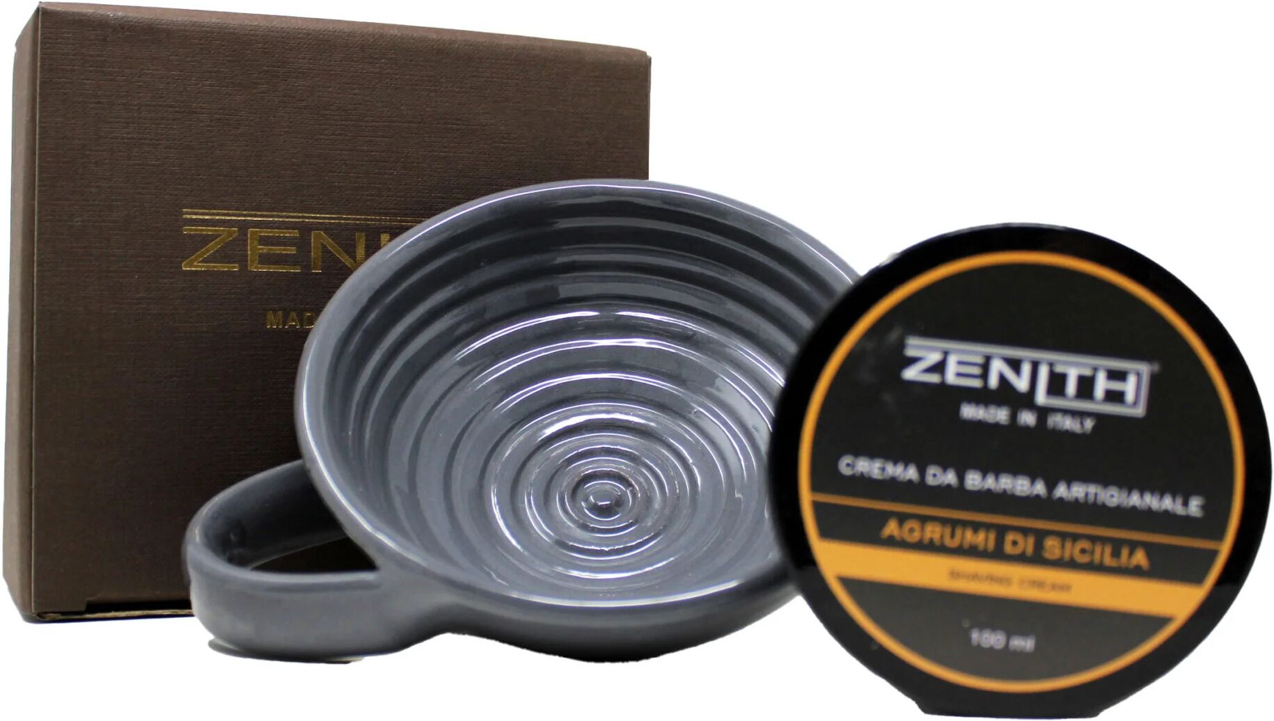 Zenith Ciotola In Ceramica Grigia + Sapone Da Barba Agrumi Di Sicilia 100 ml