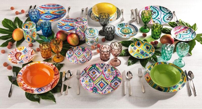 Brandani Gift Group TAVOLA 18 PZ SAMBA NEW BONE CHINA COLORI E DECORI ASSORTITI