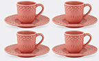 Bordallo Pinheiro ‘fantasia’ Coffee Cup And Saucer, Set Of Four, Pink