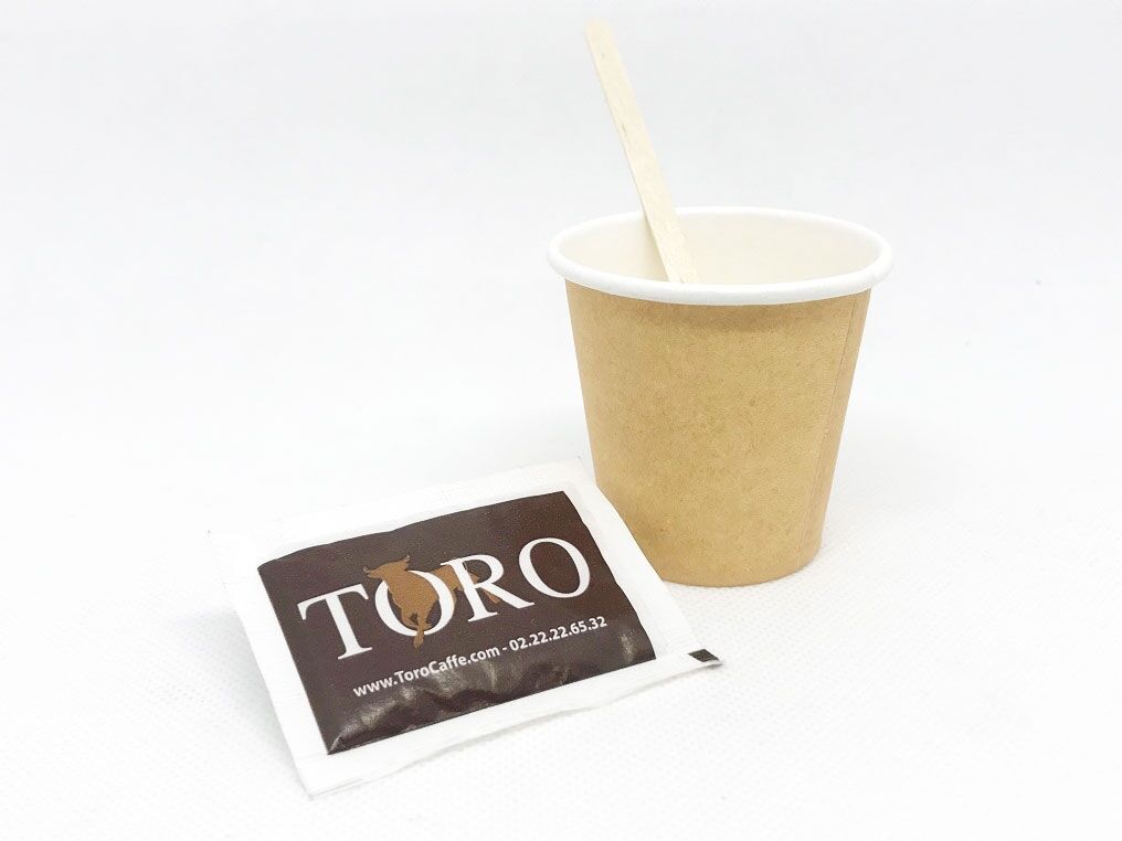 Caffè Toro Kit Accessori per Caffè Riciclabile Palette in Legno, Bicchieri in Carta e Zucchero