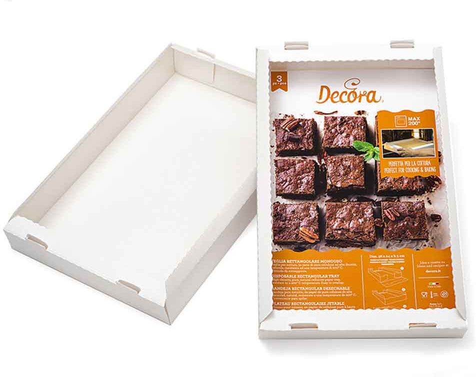 Decora 3 Teglie Da Forno Rettangolari Monouso In Cartoncino Bianco 38 X 24 Cm