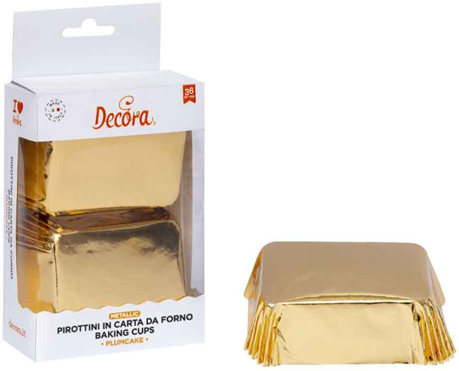 Decora 20 Pirottini Rettangolari Color Oro Per Cottura Plumcake 8 X 5 X H 3,2 Cm