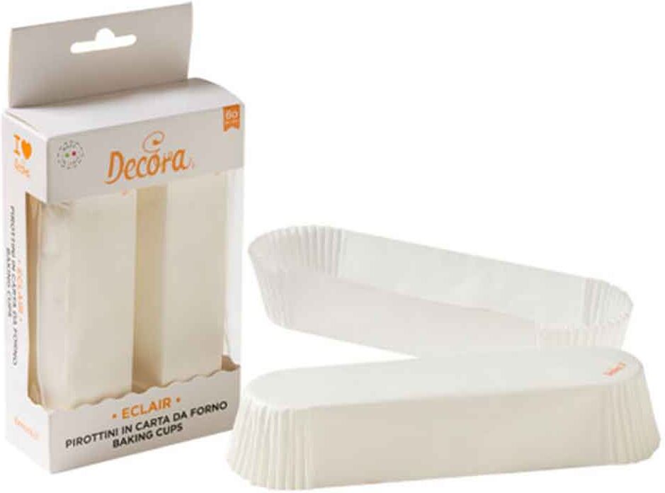 Decora 60 Pirottini Rettangolari Bianchi Per Cottura Eclair 13,5 X 3,3 X H 2,8 Cm