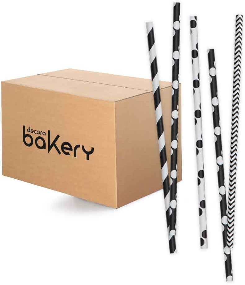 Bakery 480 Cannucce Biodegradabili In Carta Fantasie Bianco E Nero 21 Cm Ø6 Mm