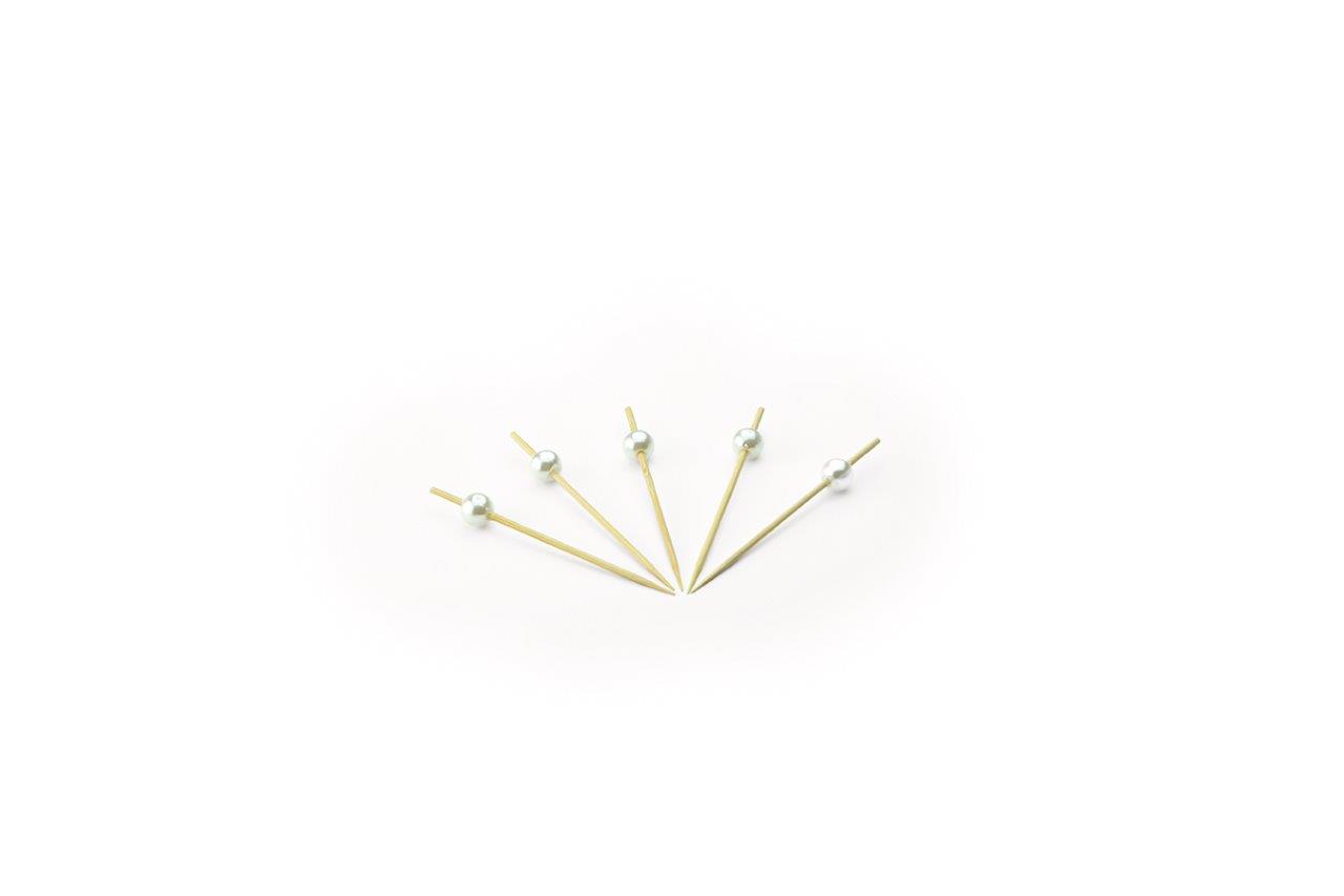 Sier Disposables Prikker bamboe met parel  70 mm 12x250 per doos