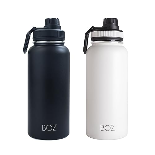 BOZ drinkfles RVS drinkfles RVS 1l lekvrije thermosfles 1l BPA-vrije geïsoleerde fles drinkfles geschikt voor kooldioxide drinkfles voor sport (zwart/wit)
