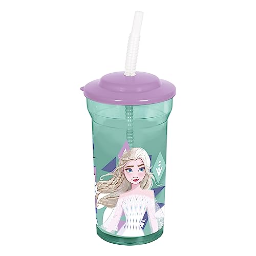 p:os 35454 Frozen The Ice Queen 2 drinkbeker voor kinderen met geïntegreerd rietje en deksel, drinkschaal met een inhoud van ca. 460 ml, ideaal voor koude dranken