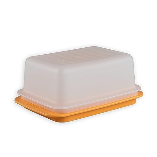 Tupperware Botervloot oranje-wit boterschat voor boter tot 6,5 cm hoogte! C21 (incl. Chinese lepel)