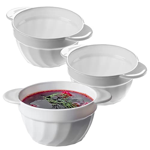 KADAX Soepkopjes, 650 ml, soepkommen van versterkt glas, 18,5 x 14 x 8 cm, soepkommen met dubbele handgrepen, soepterrine voor soepen, crèmes, bouillon (650 ml / 3 stuks)