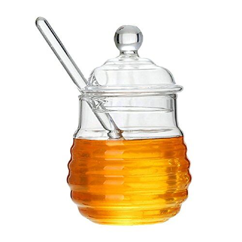 GuDoQi Glazen Honingpot, Transparante Jampotten, Met Lepel en Deksel, 250 ml Honingdispenser Glazen Container