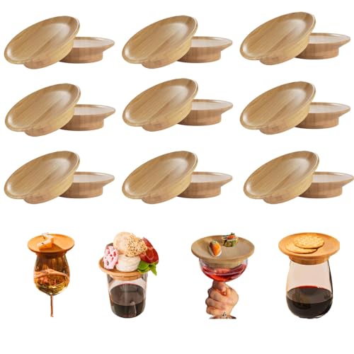 OLHAUYUAN Charcuterie Wijnglas Topper, Wijnglas Charcuterie Topper, Wijnglas Charcuterie Board Topper, Wijnglas Topper Charcuterie Plate, Bamboe Wijnglas Topper, Wijnglas Topper