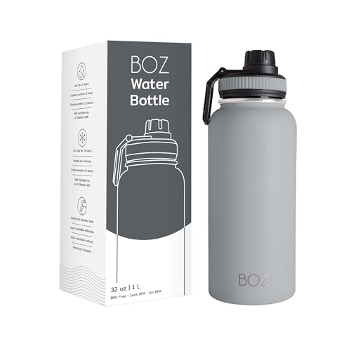 BOZ drinkfles RVS drinkfles RVS 1l lekvrije thermosfles 1l BPA-vrije vacuümfles drinkfles geschikt voor kooldioxide drinkfles voor sport (grijs)