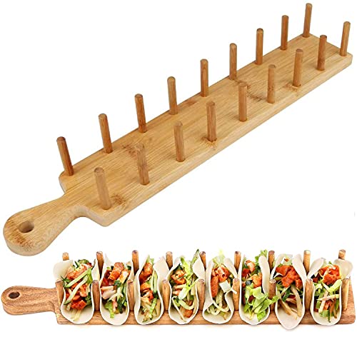 CaOJing Houten Taco Stand, Bamboe Taco Stand Houder Stand Stand Houder Voor Maximaal 8 Taco's Elk Voor Het Serveren Van Food Style Tacos Trays (1)