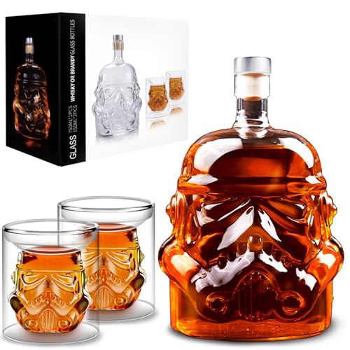 VI AI Whiskyfles karaf karaf met 2 glazen, whiskyglazen, whiskykaraf voor wijn, likeur, scotch, bourbon, brandy, 750 ml