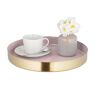 Relaxdays dienblad, rond, met hoge rand, koffie, thee, kaarsen, rvs, H x Ø: ca. 4 x 32 cm, serveerblad, roze/goud