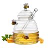 ulapithi Honingpot, honingpot, honingdispenser, honingglas, honingpot met honingcontainer, honinglepel, honingdispenser met pollepel, transparant honingglas, unieke honingpot in bijenkorfvorm, 14 x 8 cm