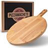 PIZZAMACHETE Pizzabord, hout, pizzaplank van rubberhout, pizza-accessoires voor thuis, pizzasnijplank, rond, pizzaplaat voor pizza, foccacia of brood, pizza-houten plank, diameter 30,5 cm