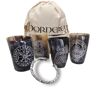 Hornerey Hoornbekerset "Viking", drinkhoorn set Viking, buffelhoorn, 200 milliliter, 4 drinkhoornbekers + armband + zakje,6-delige set