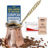 Volarium CRYSTALIA Turkse Koffiepot, 425 ml, Griekse Arabische Koffiepot, Gehamerd Koper Koffie Cezve, Koperen Cezve Koffiepot voor Turkse Koffie, Kachel Top Kleine Pot, Ibrik Arabische Koffiepot met Handvat