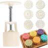 YICAO Mooncake Press Malls, Mid-Autumn Festival Mooncake Mould Maker Cookie Stempels Gebak Tool Mooncake Mold Set van 1,7 OZ Flower Moon Cake Mold met 6 Stempels (Wit)