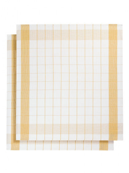 De Witte Lietaer keukenhanddoek 65x65 cm katoen/linnen wit/okergeel 2 stuks - Wit,Geel