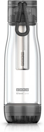 Zoku drinkfles met thee Infuser 473 ml glas transparant/zwart - Zwart,Transparant