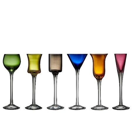 Lyngby Glas Dramglass blandede farger 6 stk.