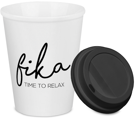 Citronelles To go-kopp i porselen 38 cl med teksten «Fika Time to relax»