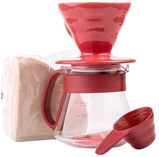 HARIO Zestaw Hario V60 Dripper & Pot Red - drip + serwer + filtry