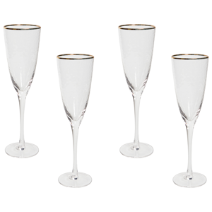 Beliani Champagneglas 4 st Transparent Handblåsta 25 cl Set Guldkantad